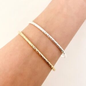 925 Sterling Silver Textured Cuff Bracelet Shiny Bangle Bracelet Silver or Gold